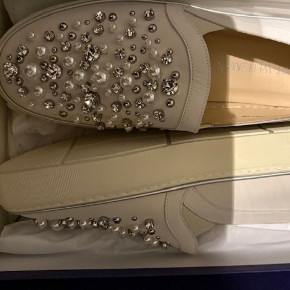 Stuart Weitzman White Crystal-Embellished Slip-On Sneakers - Picture 4 of 7
